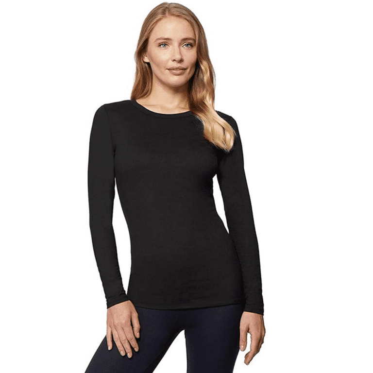 32 Degrees Heat Womens Ultra Soft Thermal Lightweight Baselayer Crew Neck Long Sleeve Top Large Women s Black