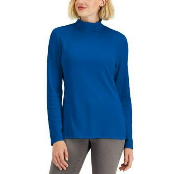 MSRP $15 Karen Scott Mock-Neck Top Blue Size XS