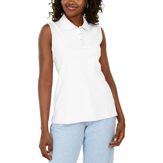 MSRP $15 Karen Scott Womens Cotton Polo Tank Top White Size Medium
