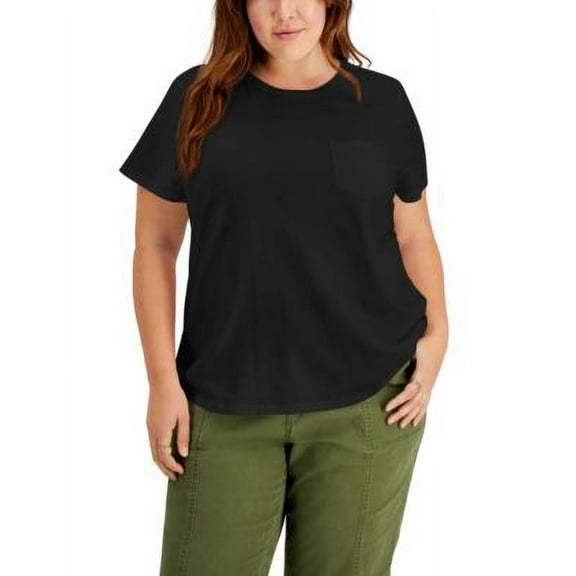 MSRP $18 Style & Co Women Plus Size Cotton Solid Classic T-Shirt Black Size 1X