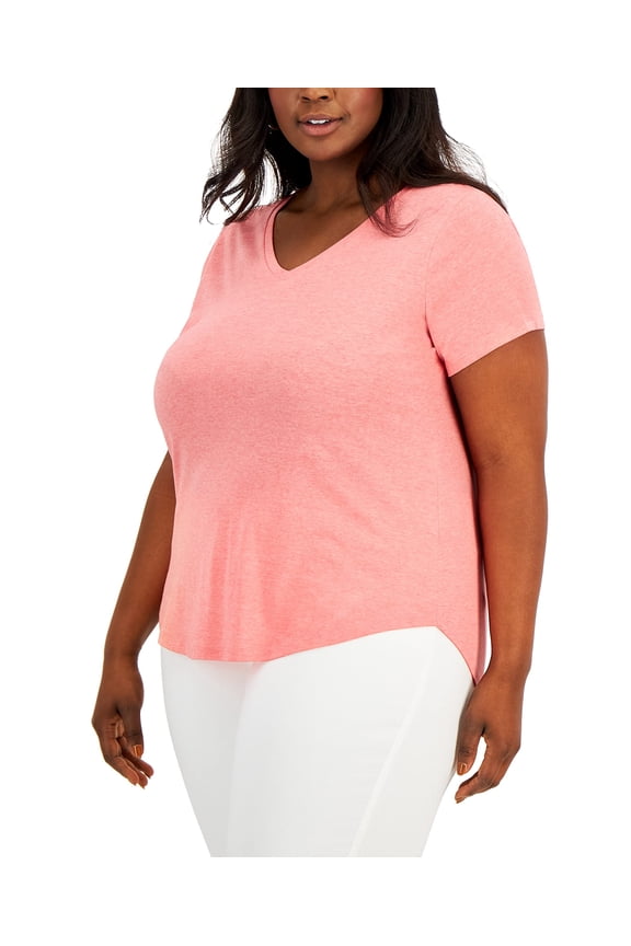 MSRP $18 Style & Co Women Plus Size Solid Burnout T-Shirt Red Size 2X