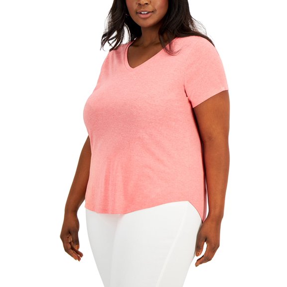 MSRP $18 Style & Co Womens Plus Size Solid Burnout T-Shirt Red Size 3X