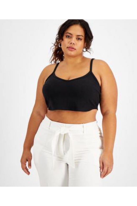 Trendy Plus Size Ribbed Knit Crop Top Deep Black 0X