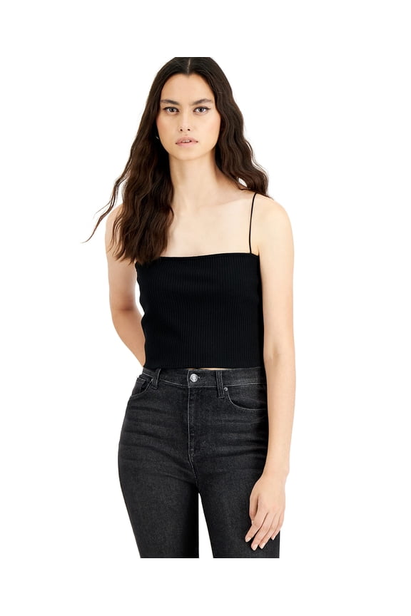 MSRP $20 Bar III Women Square-Neck Ribbed Camisole Black Size XL