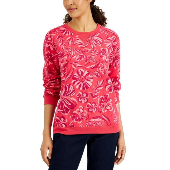 MSRP $20 Karen Scott Womens Ojai Blooms Fleece Top Red Size XL