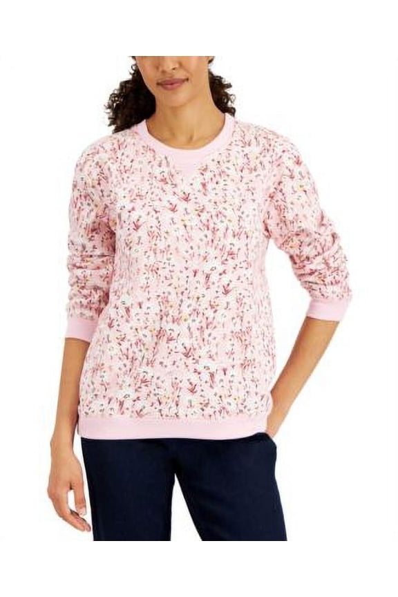 Womens Summer Blooms Printed Fleece Top Boca Blush XS