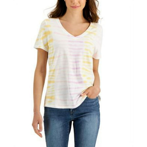 MSRP $20 Style & Co Women Cotton Printed V-Neck T-Shirt Size Small