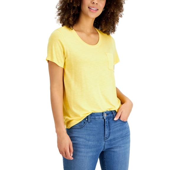MSRP $20 Style & Co Women Draped One-Pocket T-Shirt Yellow Size 2XL