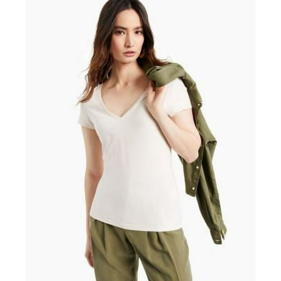MSRP $25 Inc International Concepts Cotton V-Neck T-Shirt Beige Size Small