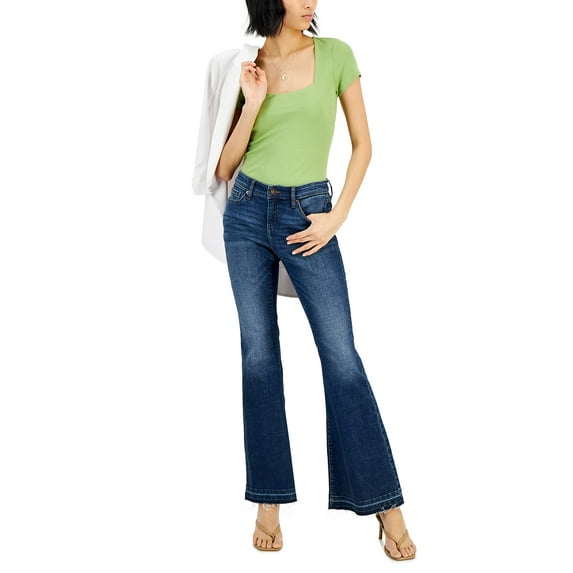 MSRP $25 International Concepts Womens Ribbed Square-Neck T-Shirt Green Size 2XL