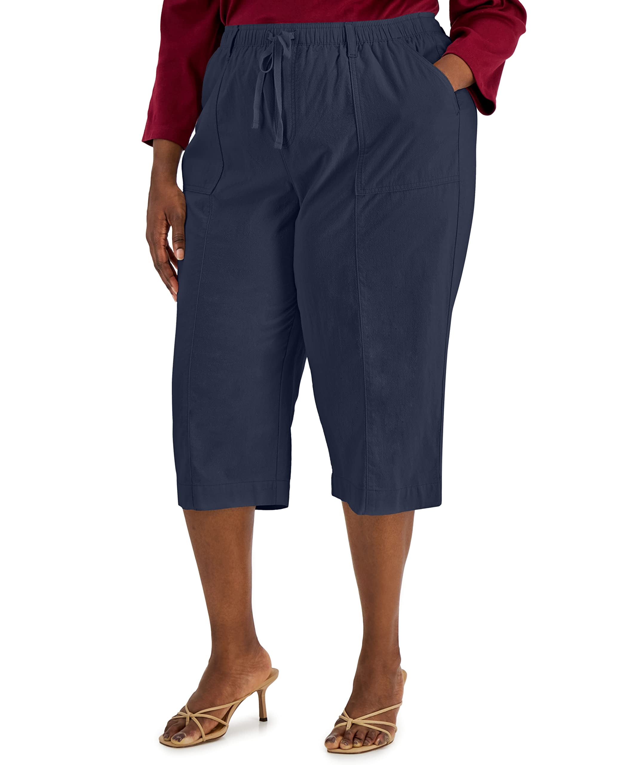 KAREN SCOTT Womens PLUS Size Stretch Capri Pull On Pants Tummy