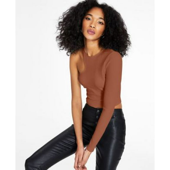 MSRP $30 Bar III Women One-Shoulder Crop Top Brown Size 2XL