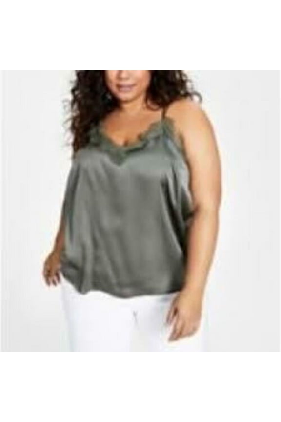 MSRP $30 Bar III Women Plus Size Satin Razorback Lace-Trim Camisole Size 0X