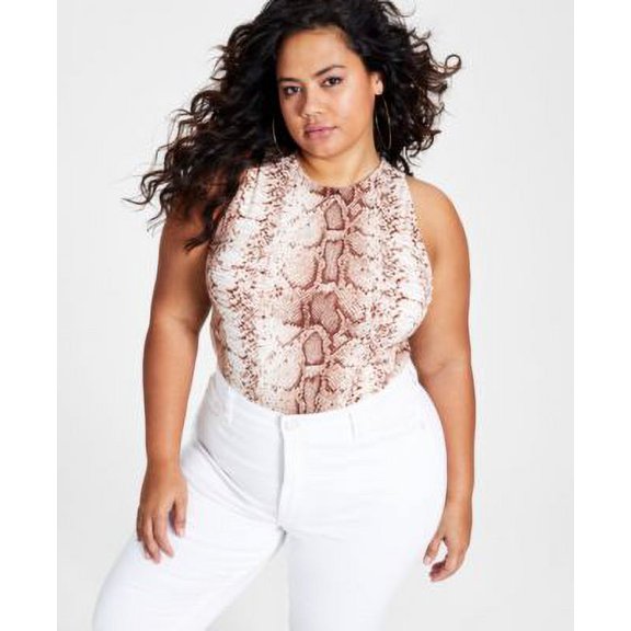 MSRP $30 Bar III Women Trendy Plus Size Python-Print High-Neck Bodysuit Size 4X