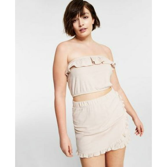MSRP $30 Bar III Womens French Terry Ruffled Crop Tube Top Beige Size XS