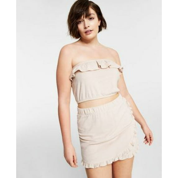 MSRP $30 Bar III Womens French Terry Ruffled Crop Tube Top Beige Size XS