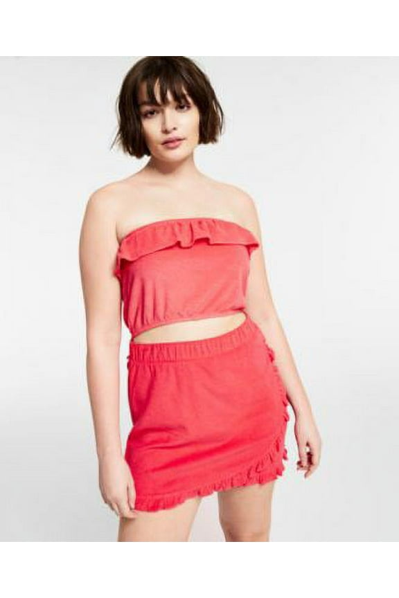 MSRP $30 Bar III Womens French Terry Ruffled Crop Tube Top Red Size XS