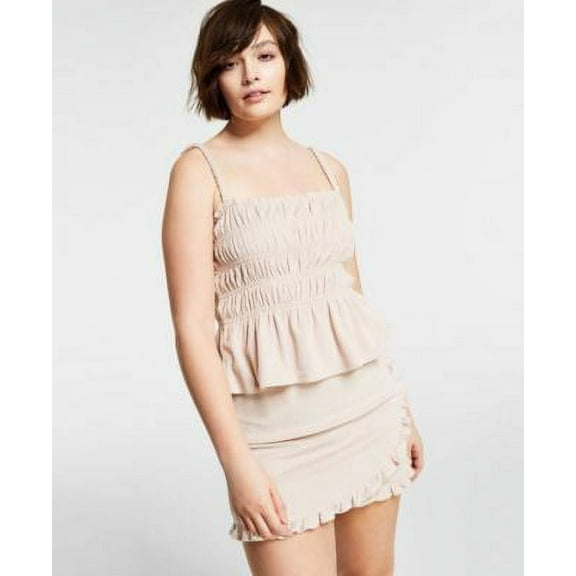 Bar III Womens Terry Ruffled Smocked Top Naturally Nude XS