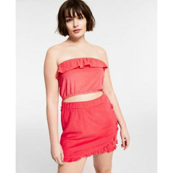 MSRP $30 Bar III Womens Terry Ruffled Tube Top Red Size XL