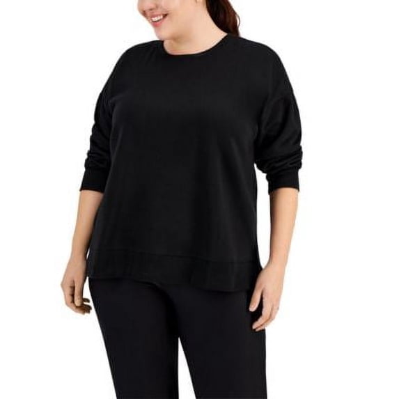 MSRP $30 Id Ideology Plus Size Solid Crewneck Sweatshirt Black Size 2X
