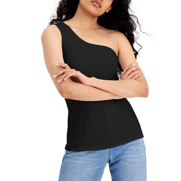 INC International Concepts Womens One Shoulder Tank Top Deep Black L