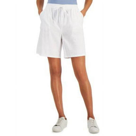 Karen Scott Gemma Cotton Drawstring Bermuda Shorts Bright White XS