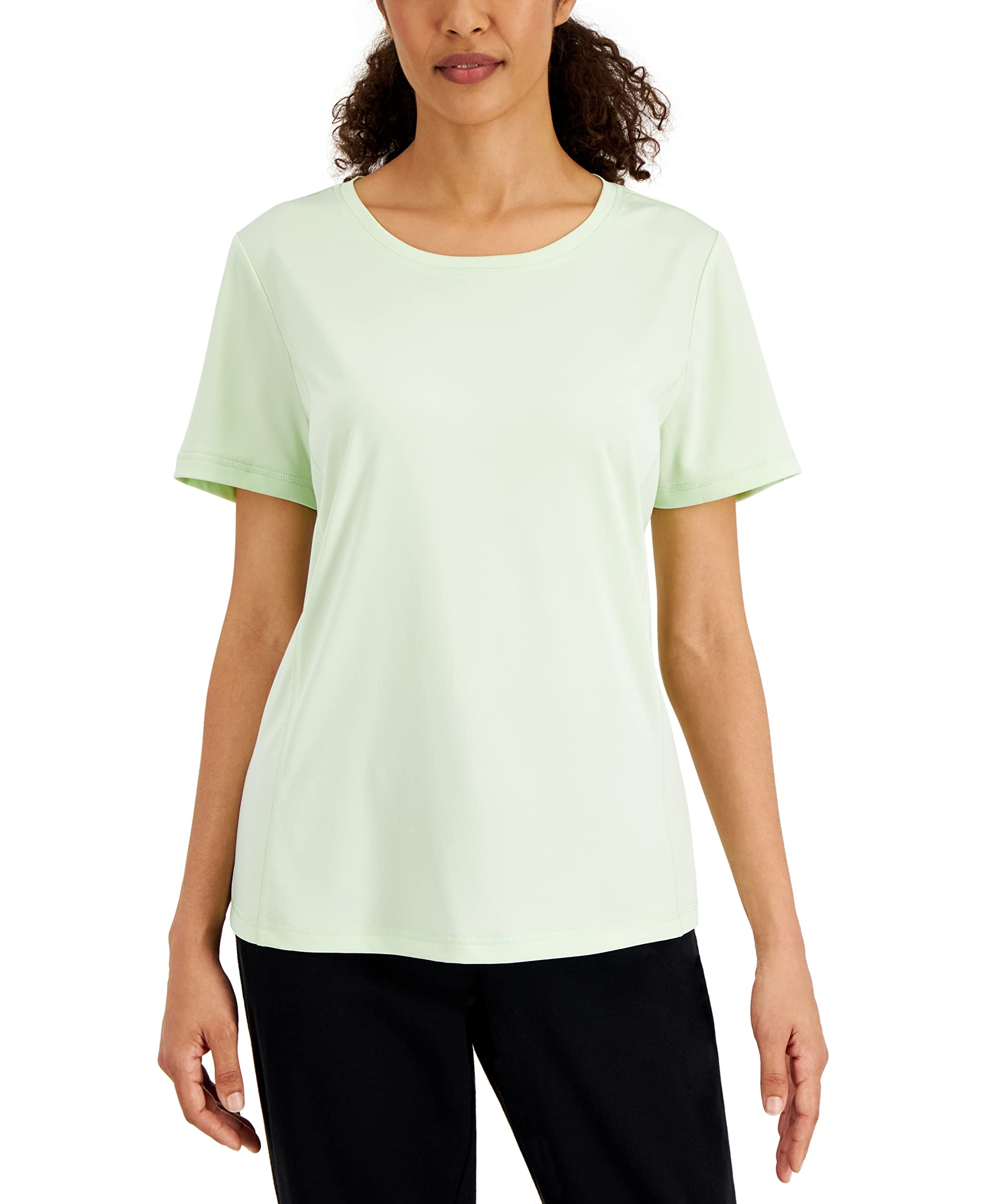 KAREN SCOTT トップス KAREN SCOTT Womens Green Knit Moisture Wicking Short Sleeve Scoop