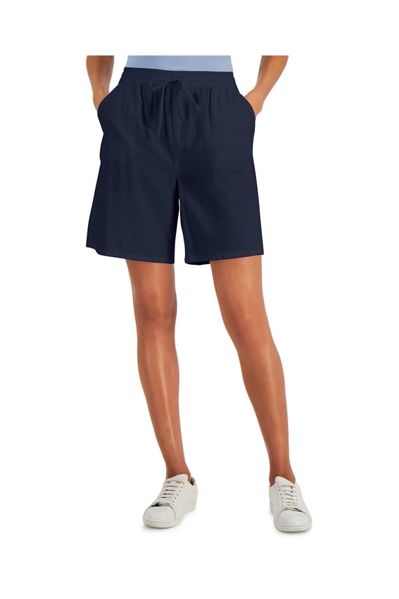MSRP $30 Karen Scott Womens Cotton Drawstring Bermuda Shorts Navy Size Small