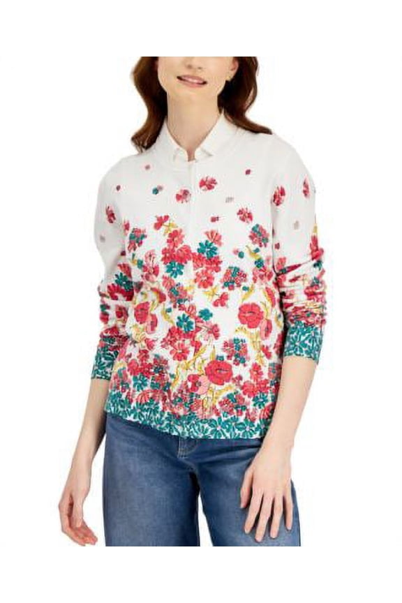 Womens Monica Floral Button Cardigan Bright White Combo M