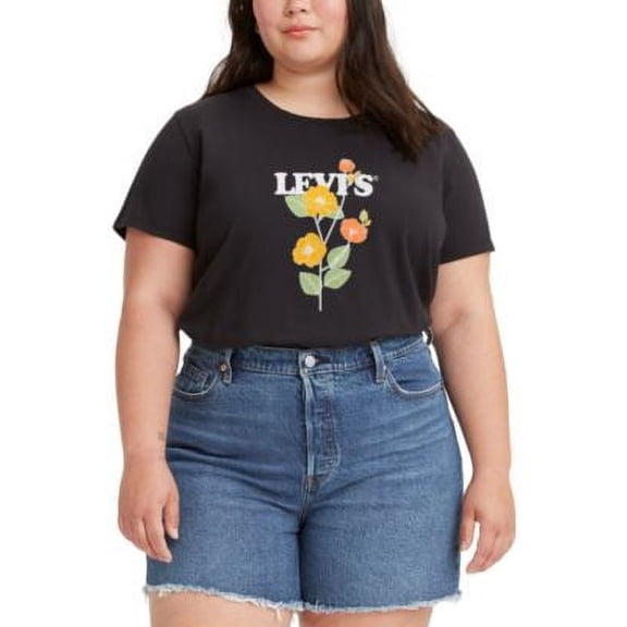 MSRP $30 Levis Trendy Plus Size Logo Perfect T-Shirt Black Size 2X