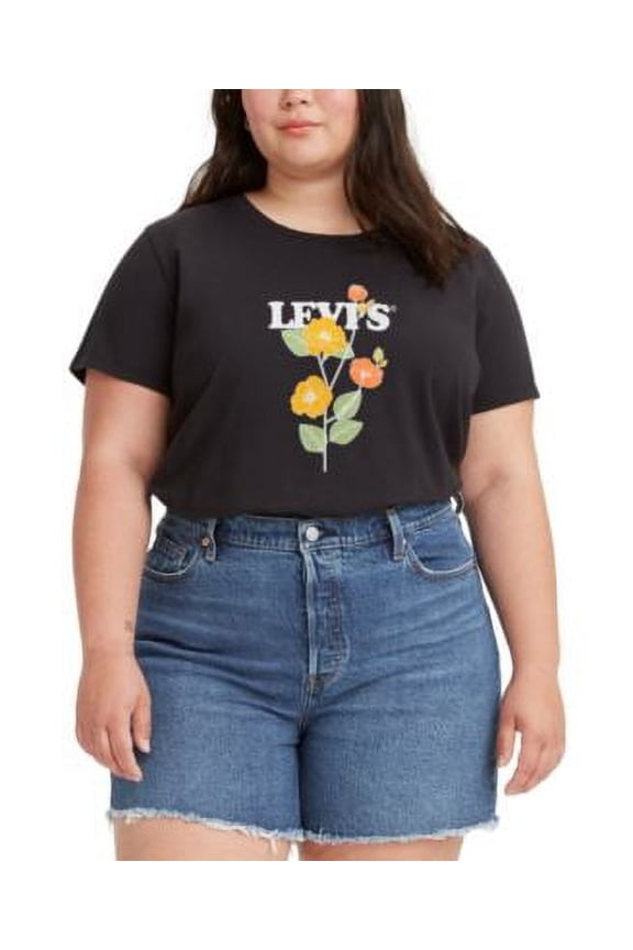 MSRP $30 Levis Trendy Plus Size Logo Perfect T-Shirt Black Size 2X