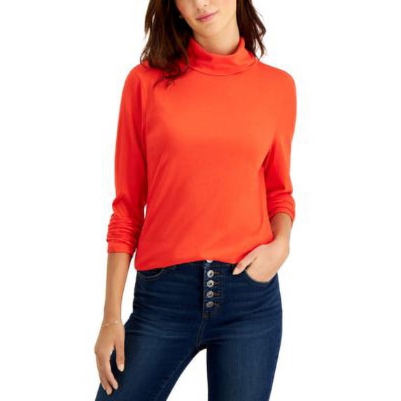 MSRP $30 Style & Co Women Cotton Light Airy Turtleneck Top Red Size Small