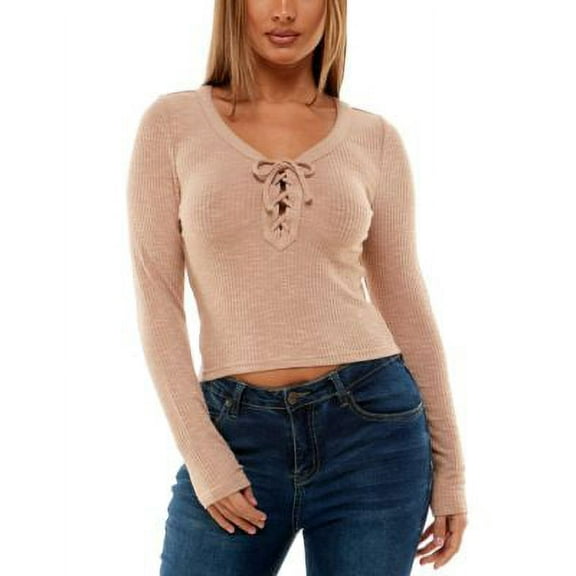 MSRP $34 Crave Fame Juniors' Lace-Up Cropped Top Size Large