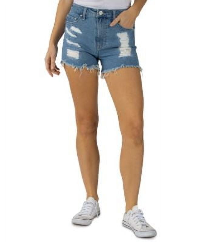 MSRP $34 Indigo Rein Juniors' Curvy Frayed-Hem Denim Shorts Blue Size 0 (23W)