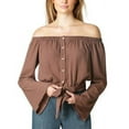 thumbnail image 1 of MSRP $34 Polly & Esther Juniors' Off-The-Shoulder Tie-Front Top Brown Size Small, 1 of 1