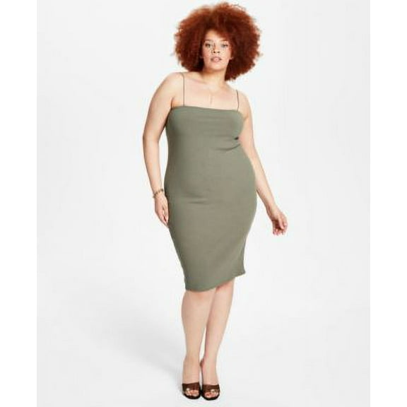 Bar III Trendy Plus Size Ribbed Bodycon Dress Dusty Olive 3X