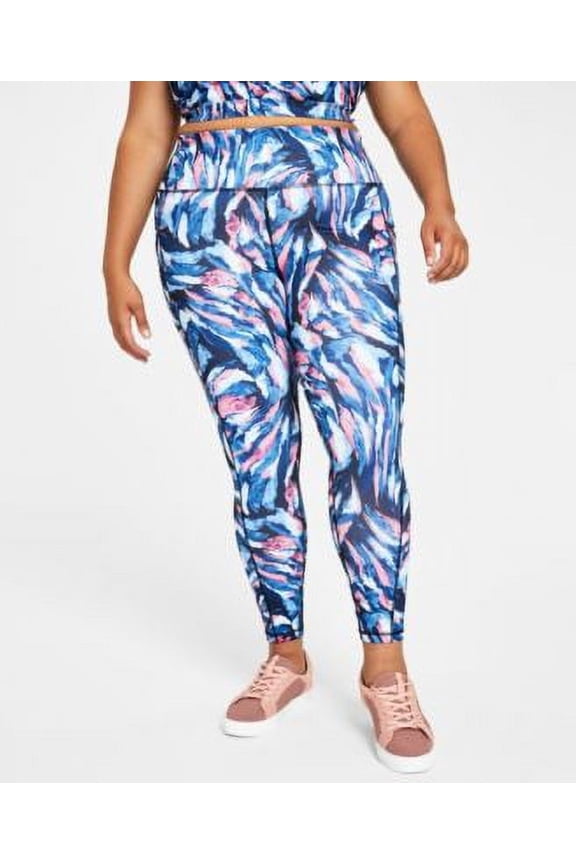ID Ideology Plus Size Brushstroke Print 7/8 Leggings Painterly Black 2X