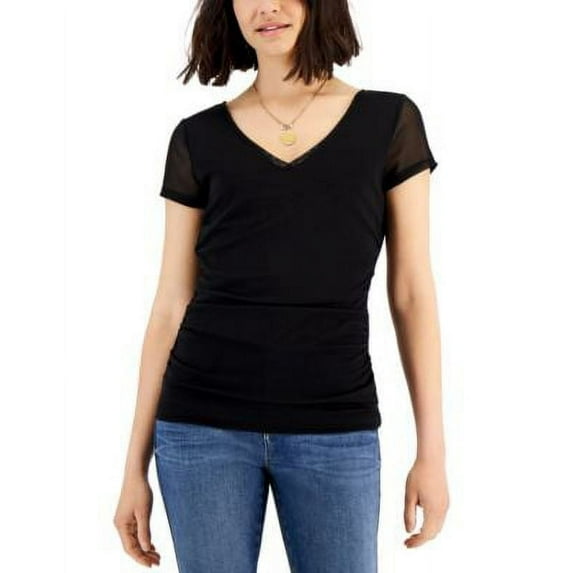 MSRP $35 Inc International Concepts Petite Mesh Top Black Size Medium P