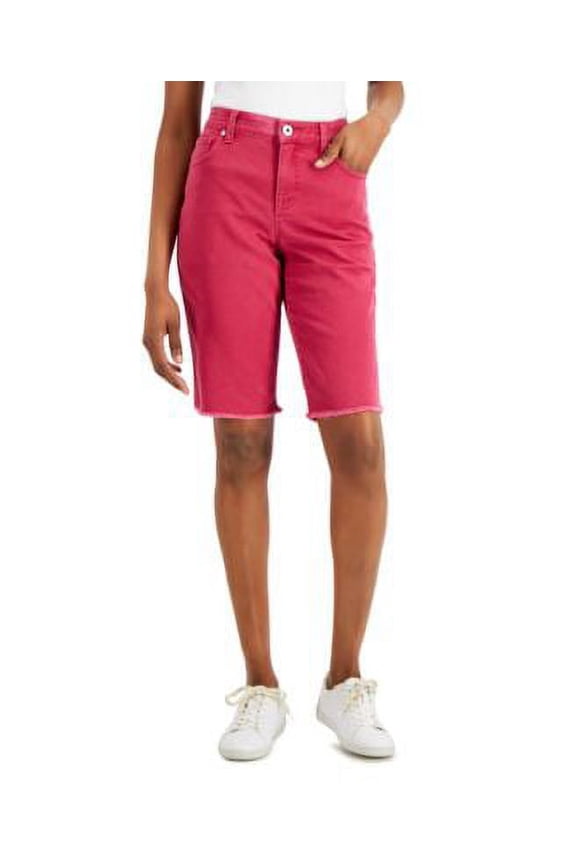 MSRP $35 Style & Co Denim Raw-Edge Bermuda Shorts Red Size 6