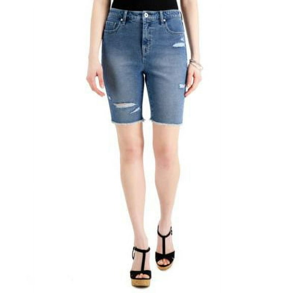 MSRP $35 Style & Co Ripped Denim Bermuda Shorts Blue Size 6