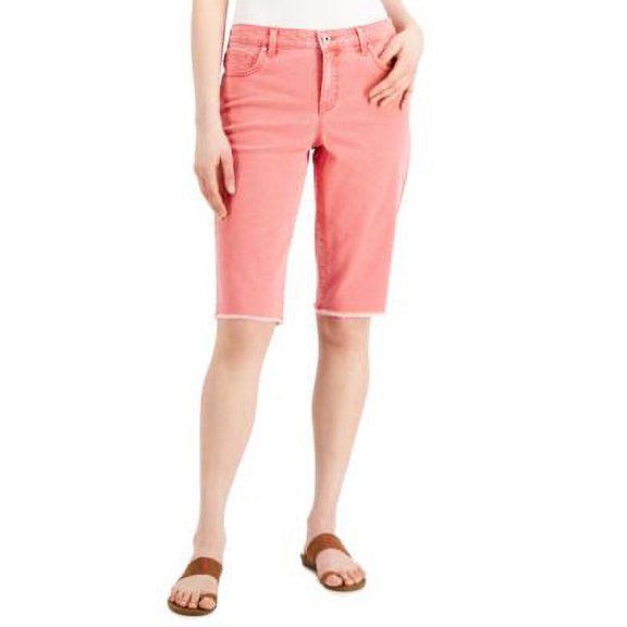 MSRP $35 Style & Co Women Mid-Rise Denim Raw-Edge Bermuda Shorts Red Size 6