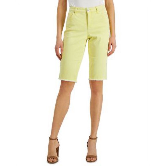 MSRP $35 Style & Co Women Mid-Rise Denim Raw-Edge Bermuda Shorts Yellow Size 18