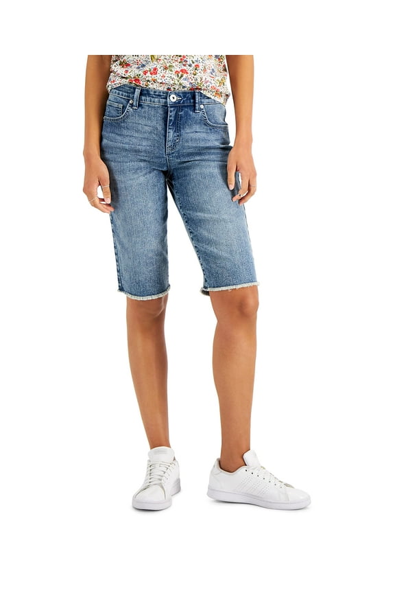 MSRP $35 Style & Co Womens Mid Rise Raw Edge Bermuda Shorts Blue Size 4