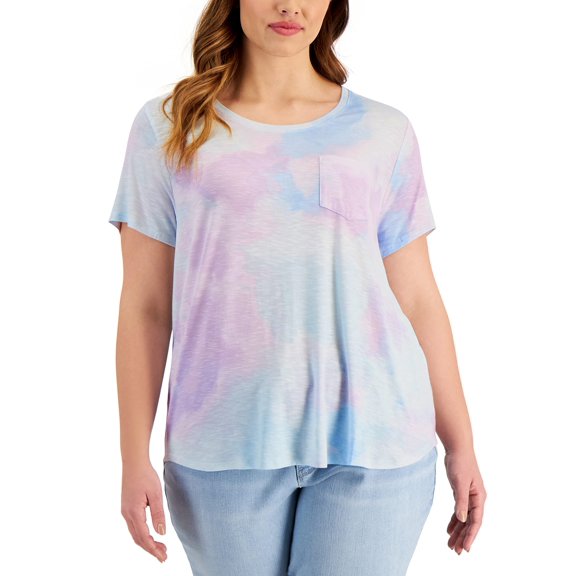 MSRP $35 Style & Co  Womens Plus Size Tie-Dye One-Pocket T-Shirt Size 2X