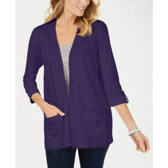 MSRP $37 Karen Scott Cotton Cozy Cardigan Purple Size Small