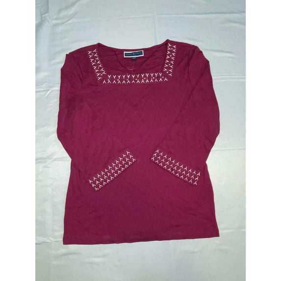 MSRP $37 Karen Scott Embroidered Square-Neck Top Purple Size Small