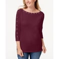 thumbnail image 1 of MSRP $37 Karen Scott Womens Cotton Studded Boat-Neck Top Dark Red Size Small, 1 of 1