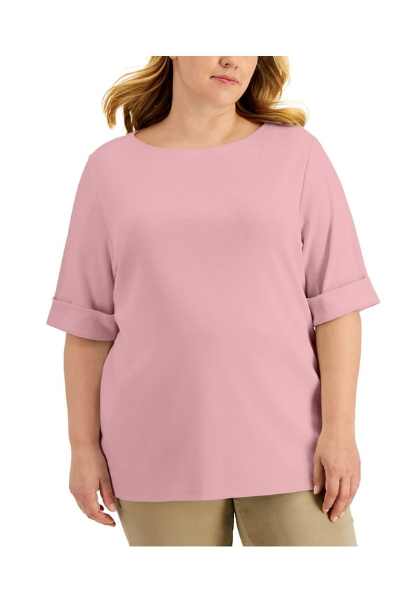 Plus Size Cotton Elbow Sleeve Top Blush 1X