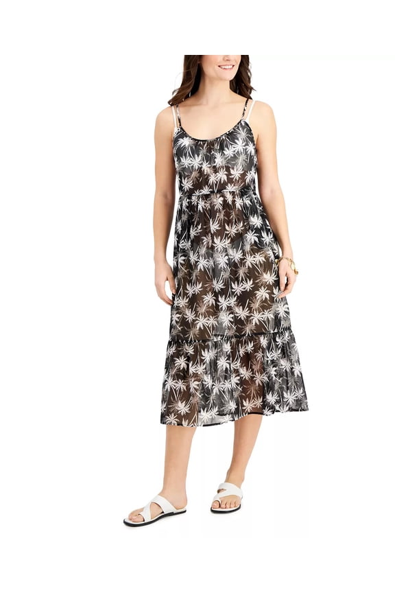 MSRP $38 Miken Juniors Ruffled Tired Midi Dress Cover-Up Black Size Large