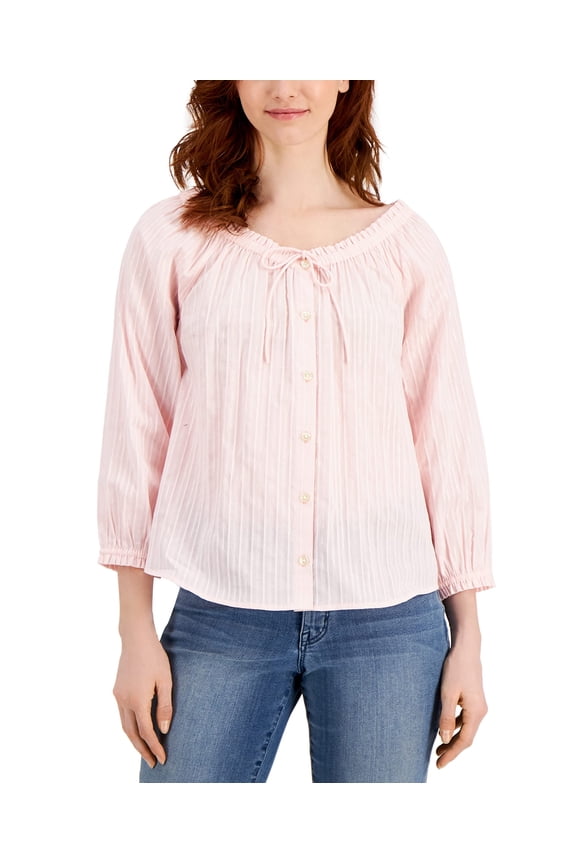 MSRP $38 Style Womens Cotton Convertible Blouse Blue Size Large